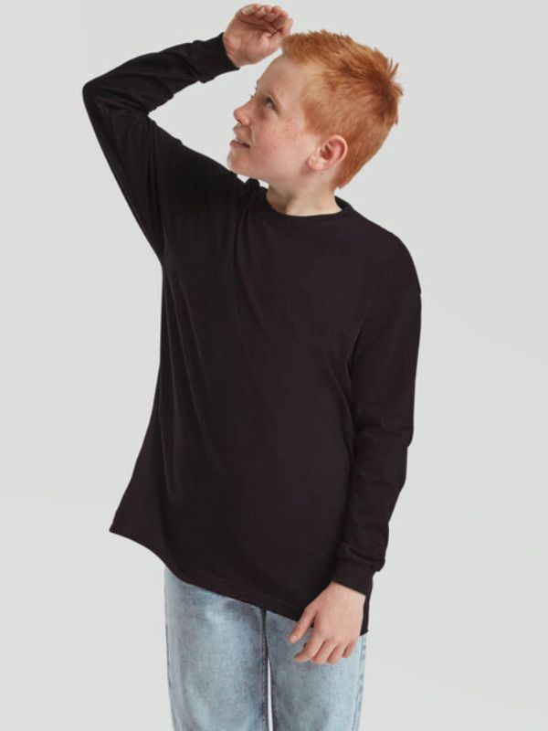 Детская Футболка с Длинным Рукавом Fruit of the Loom Long Sleeve Valueweight Черный 104 см