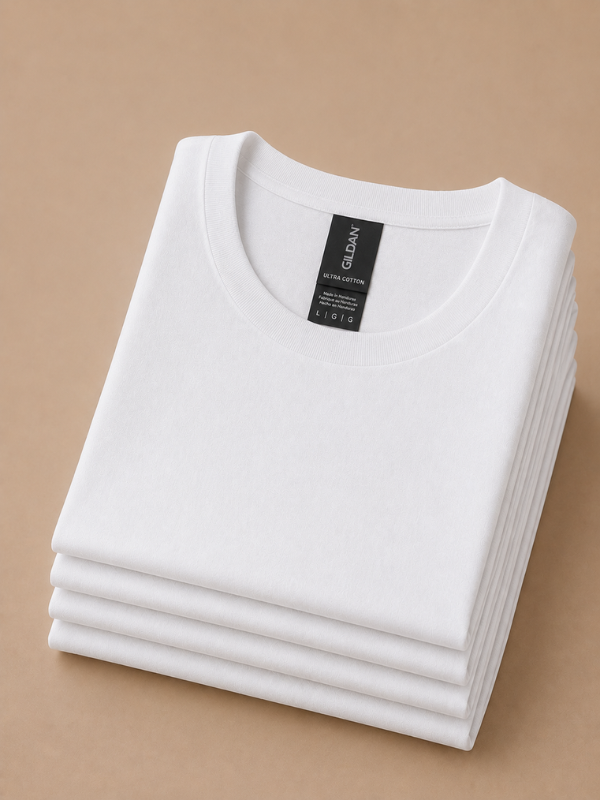 Мужская Белая Черная Футболка Gildan Ultra Cotton Белая Размер L