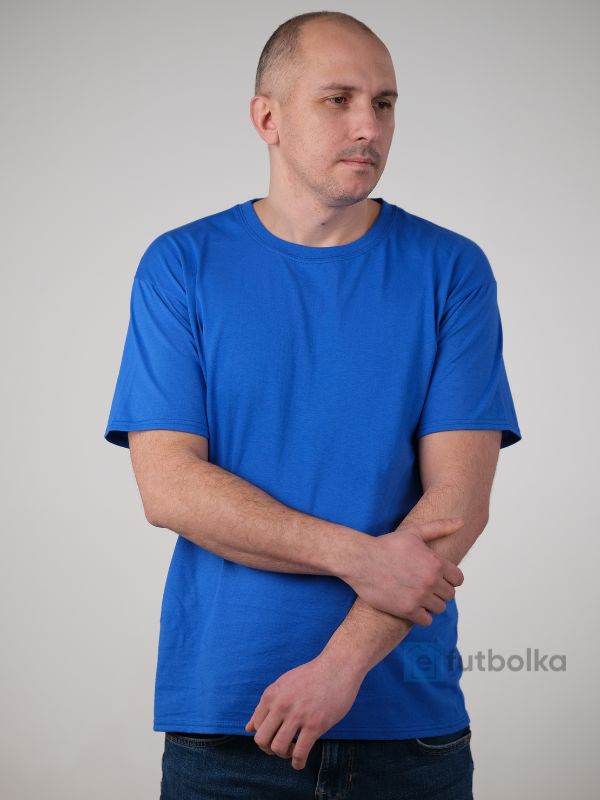 Мужская Футболка Базовая Средней Плотности Хлопок Ярко-Синий Размер S