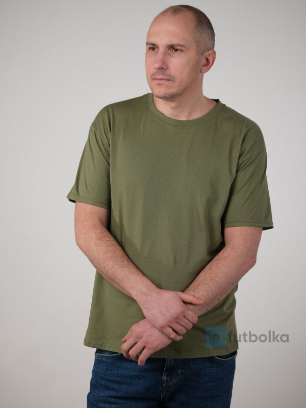 Мужская Футболка Базовая Средней Плотности Хлопок Оливковый Размер S