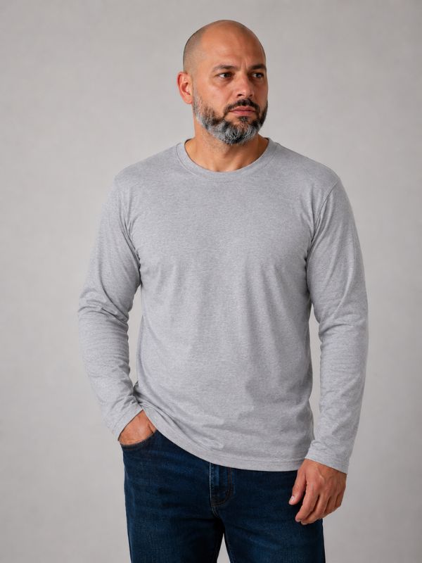Чоловічий Базовий Лонгслів Бавовна Однотонний Fruit of the Loom Valueweight Сірий Меланж S