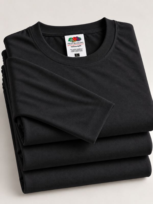 Мужской Лонгслив Базовый Хлопок Однотонный Fruit of the Loom Valueweight Черный 4XL