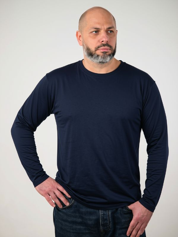 Чоловічий Базовий Лонгслів Бавовна Однотонний Fruit of the Loom Valueweight Глибокий Темно-Синій L