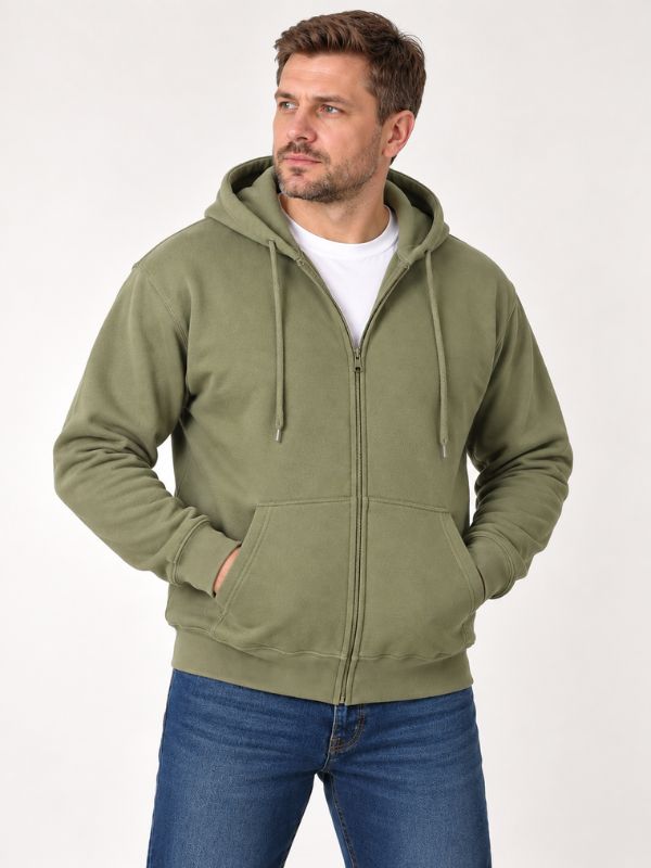 Мужская Толстовка на Замке Fruit of the Loom Classic Оливковый S