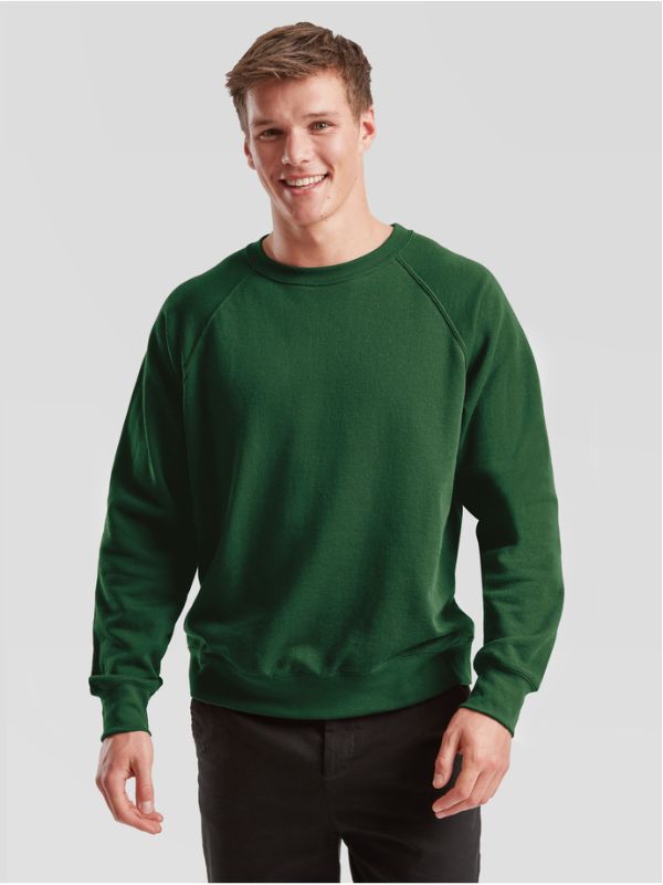 Мужской Свитшот с Начесом Флис Однотонный Fruit of the Loom Classic Raglan Sweat Темно-Зеленый S