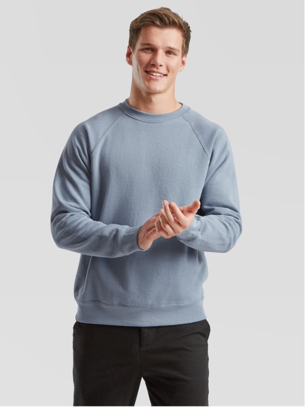 Мужской Свитшот с Начесом Флис Однотонный Fruit of the Loom Classic Raglan Sweat Минеральный Синий S