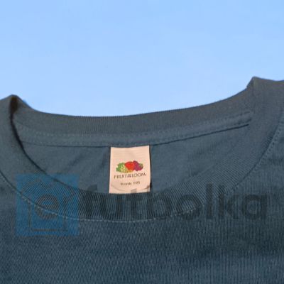 Структура ткани и ворот футболки Fruit of the Loom Iconic 195 бирюза цвет